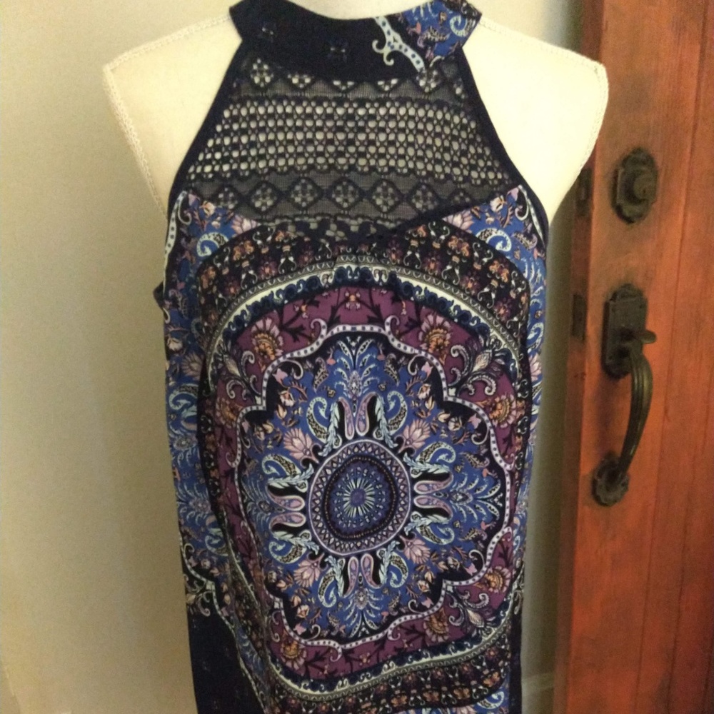 Xhilaration Bandana Dress Navy multi color Med